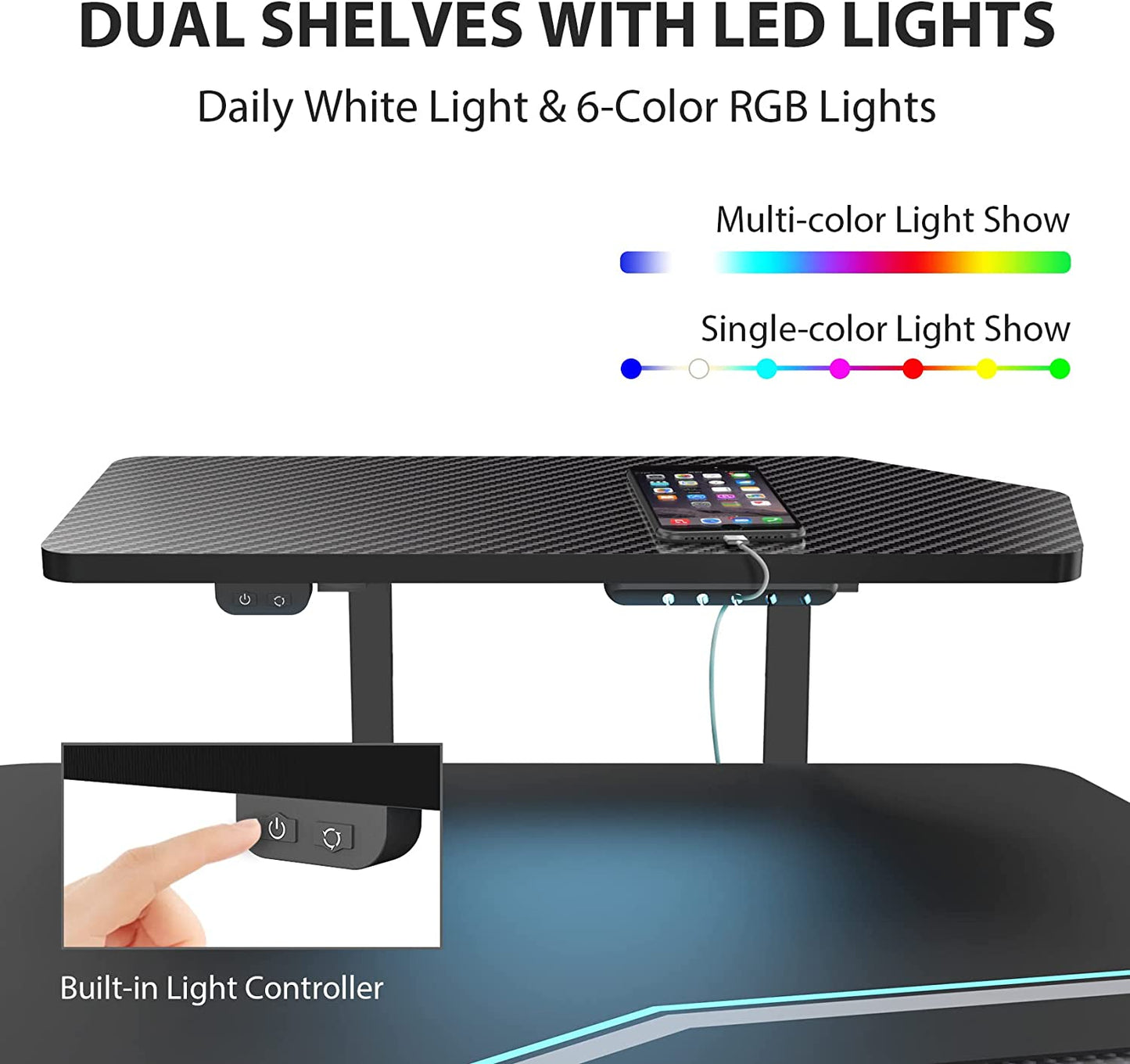 Gaming Desk, Standing Desk W Keyboard Tray, 72" Wing Shaped Music Studio Table with LED Shelves, Gaming Recording Live Stream, Slot Design