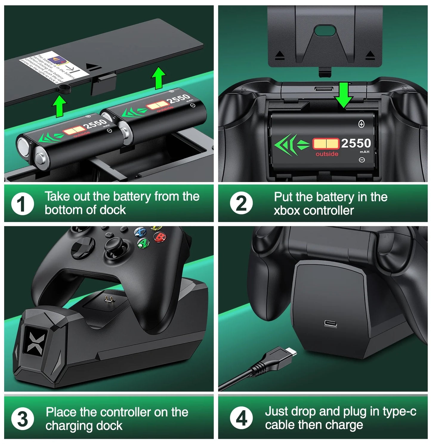Controller Charger for Xbox,Charging Station with 2*2550Mah Controller Battery Packs for Xbox Series X/S/One X/S/Elite