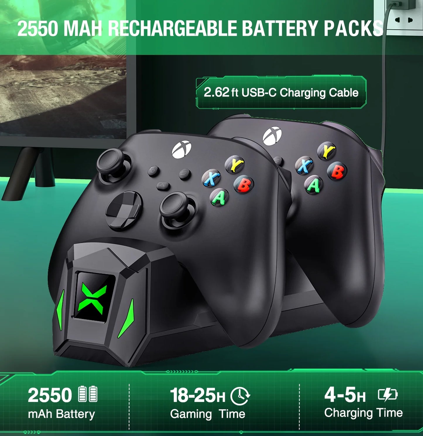 Controller Charger for Xbox,Charging Station with 2*2550Mah Controller Battery Packs for Xbox Series X/S/One X/S/Elite