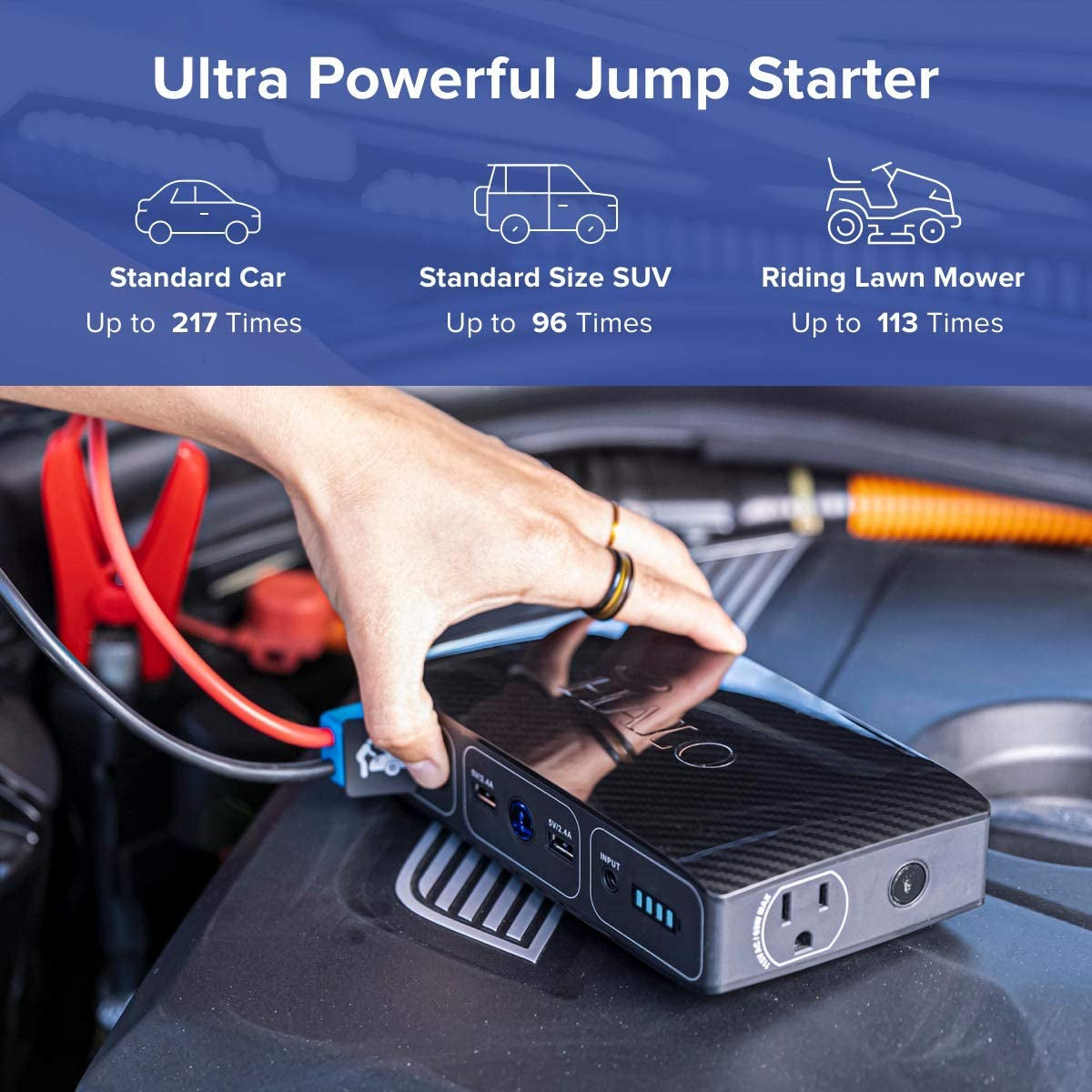 Bolt 58830 ACDC Portable Car Battery Jump Starter | 58.8Wh USB Power Bank with AC Outlet, Emergency Floodlight & Charger, Jumps Cars Suvs & Trucks, Powers Phones & Laptops, TSA Approved — Black