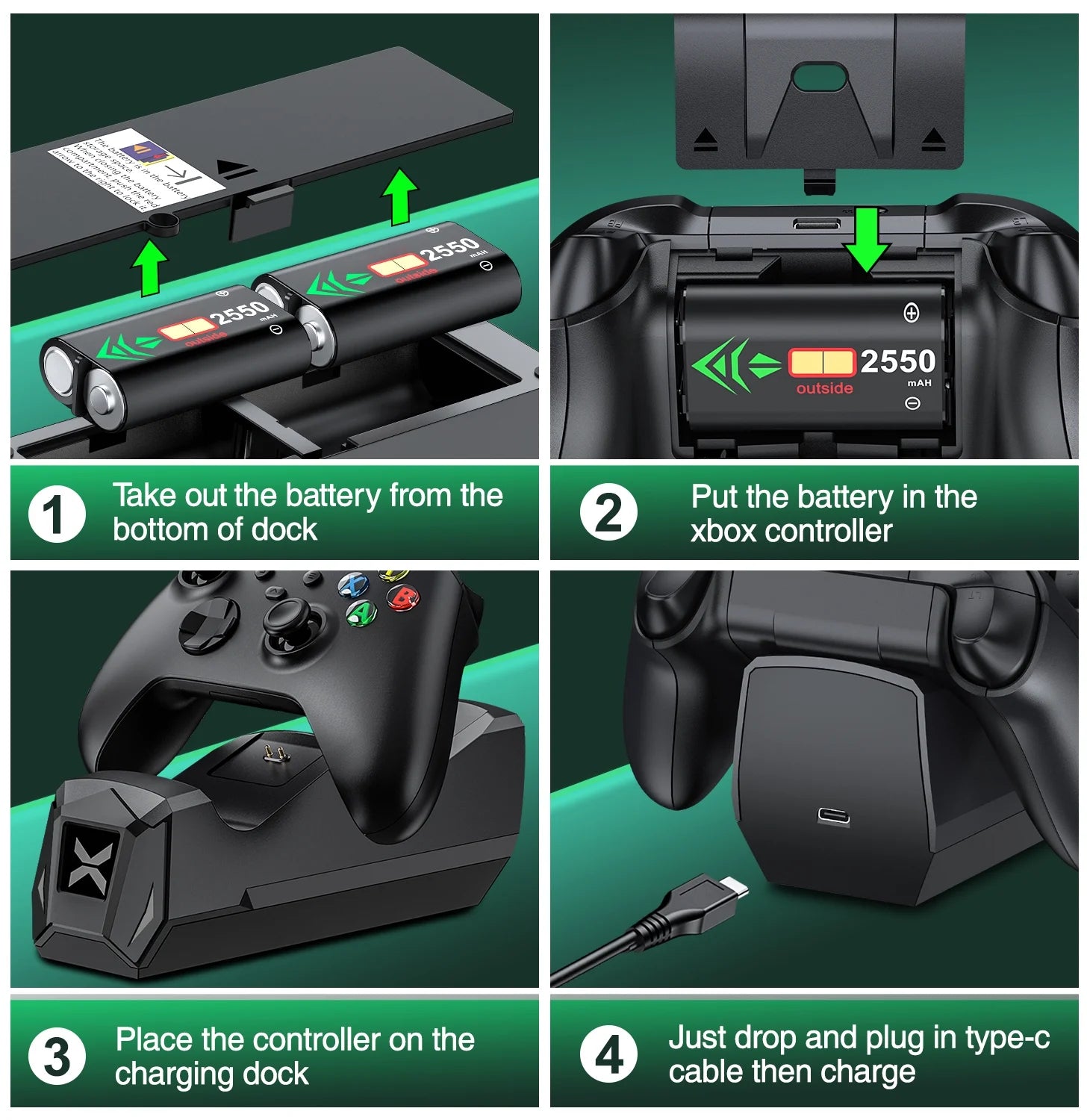Controller Charger for Xbox,Charging Station with 2*2550Mah Controller Battery Packs for Xbox Series X/S/One X/S/Elite