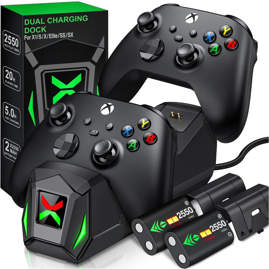Controller Charger for Xbox,Charging Station with 2*2550Mah Controller Battery Packs for Xbox Series X/S/One X/S/Elite